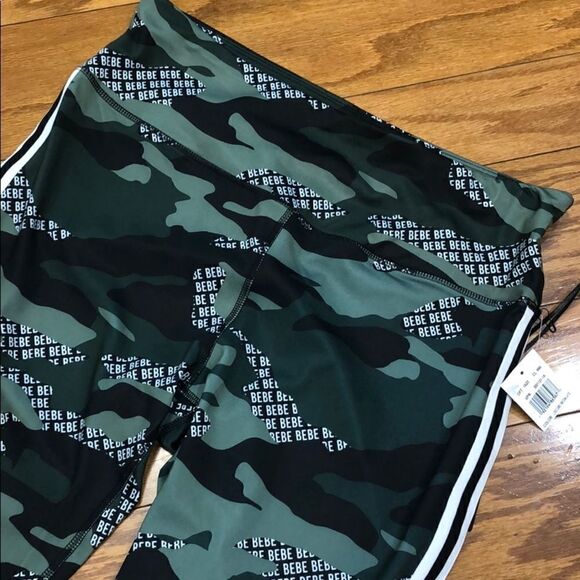 Bebe Sport Logo Camo Yoga Capris Sz L - Picture 3 of 9